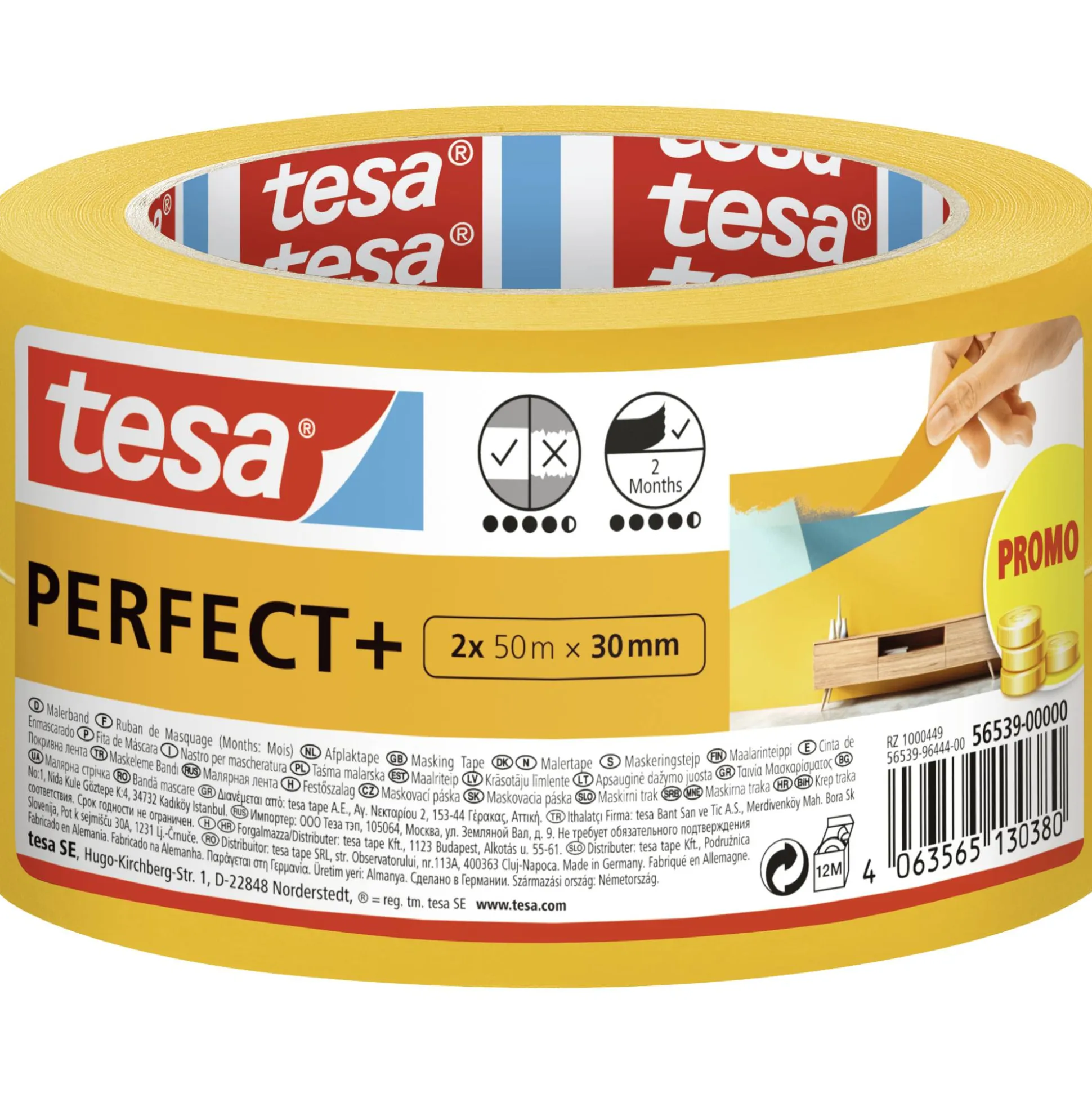 Afplakband perfect+ 30 mm x 50 m 2st.