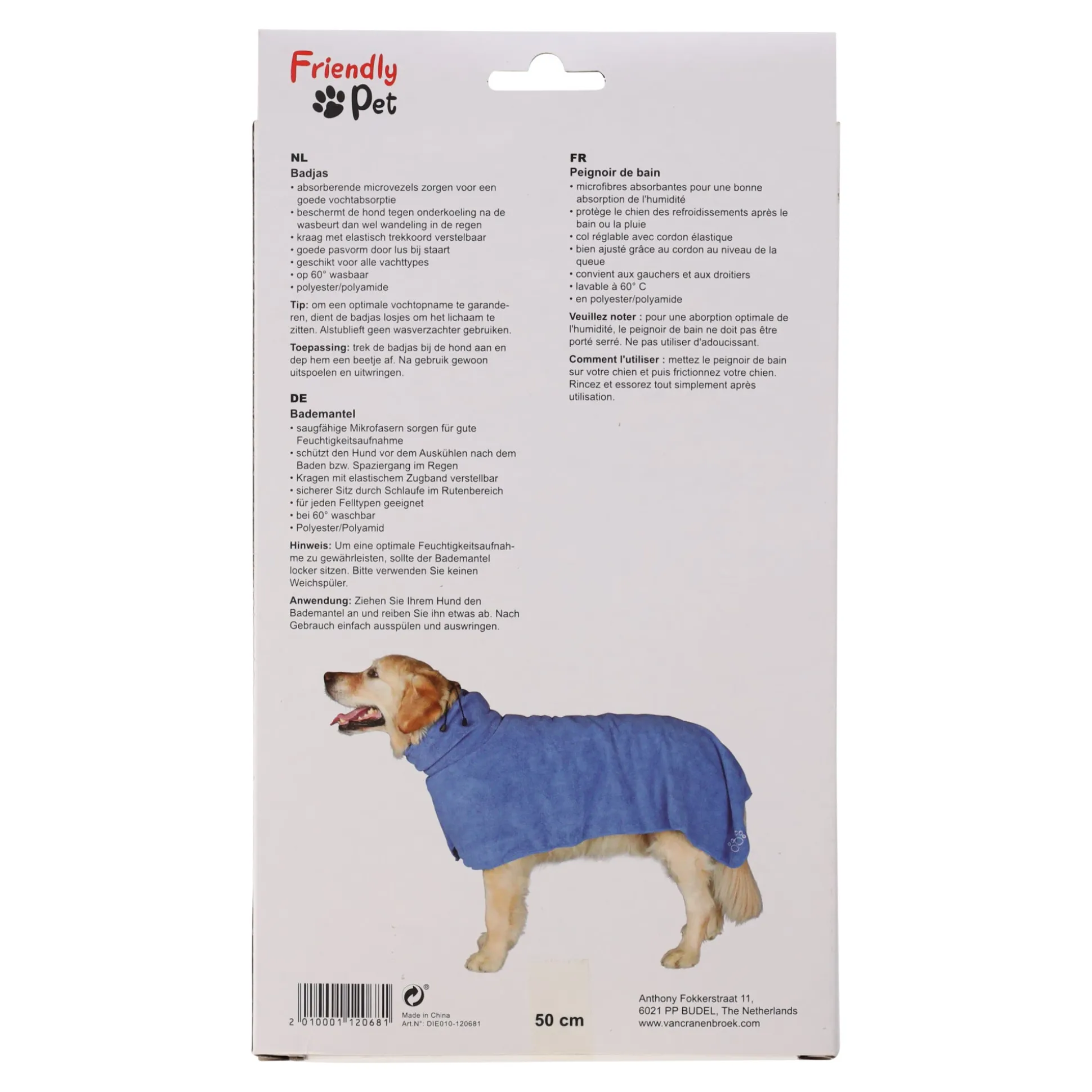 Badmantel hond blauw M 50cm