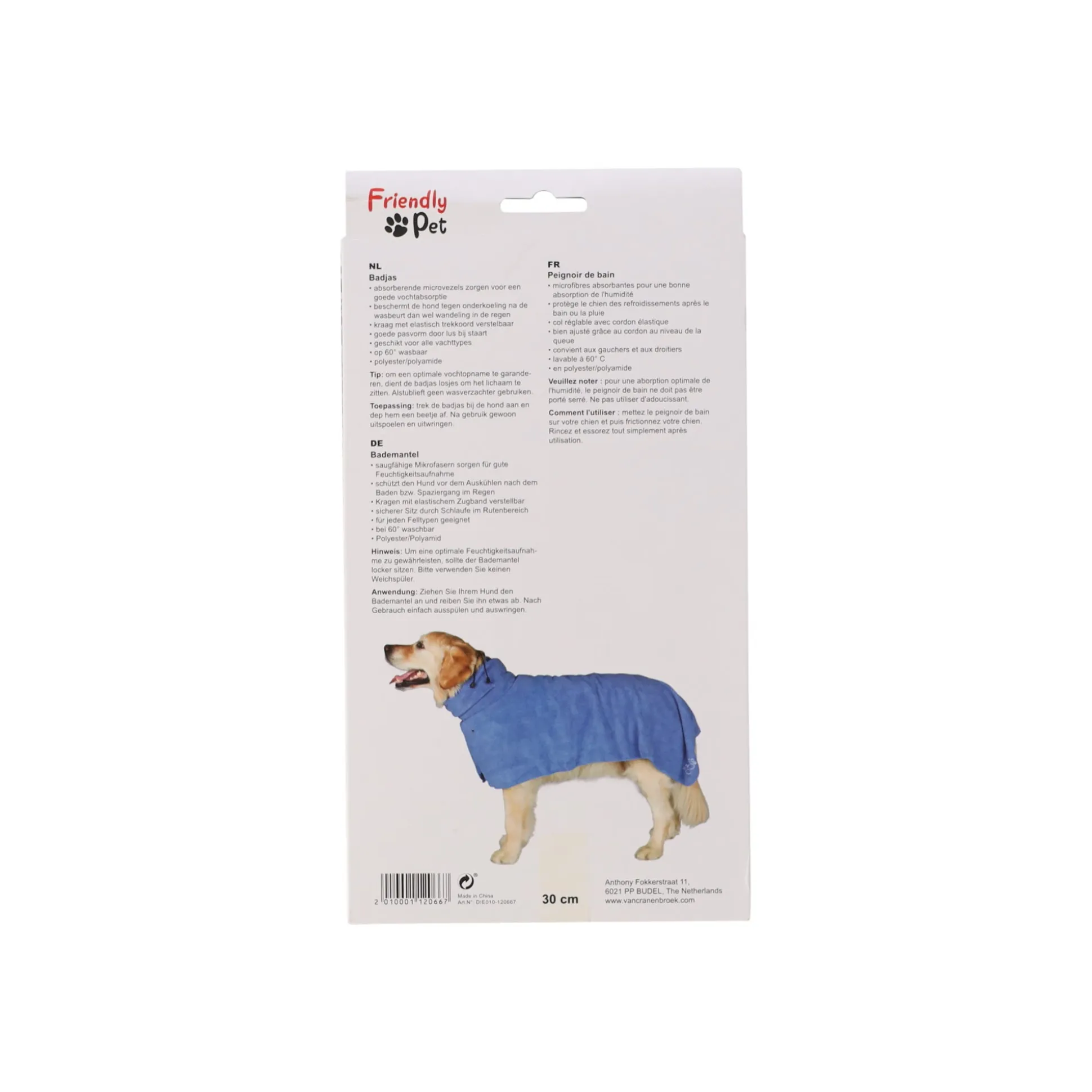 Badmantel hond blauw XS 30cm