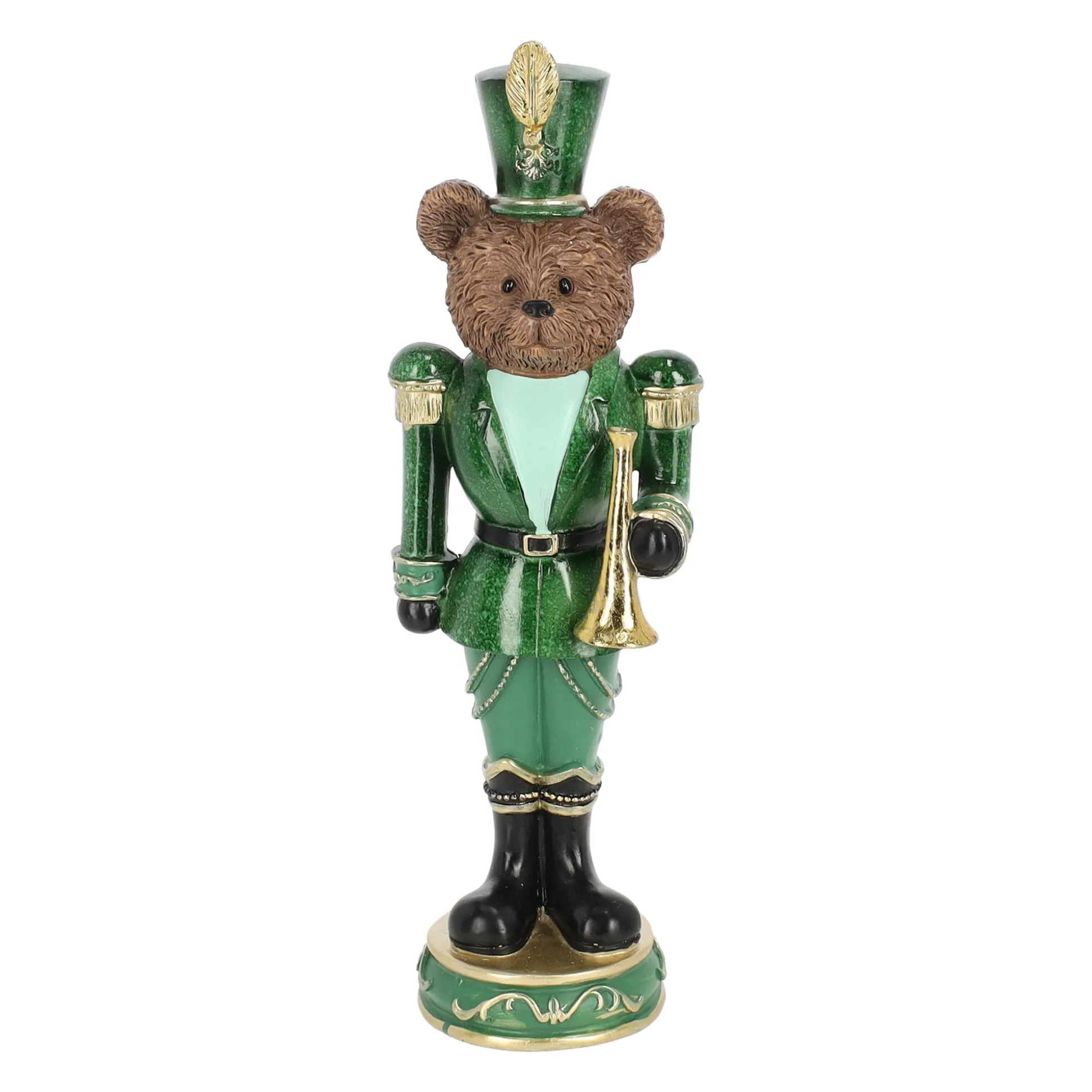 Beeld beer trompet groen 33 cm