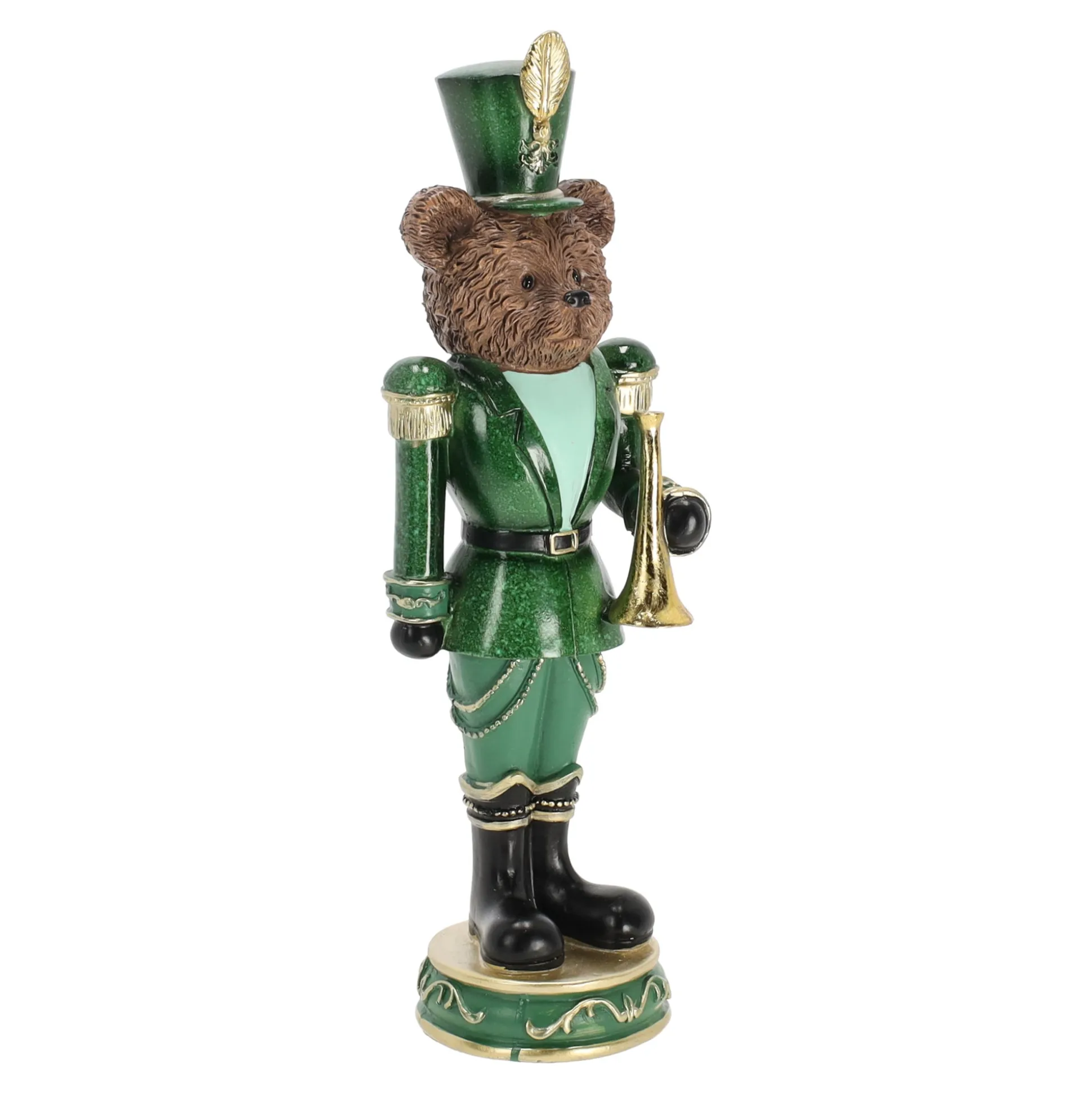 Beeld beer trompet groen 33 cm