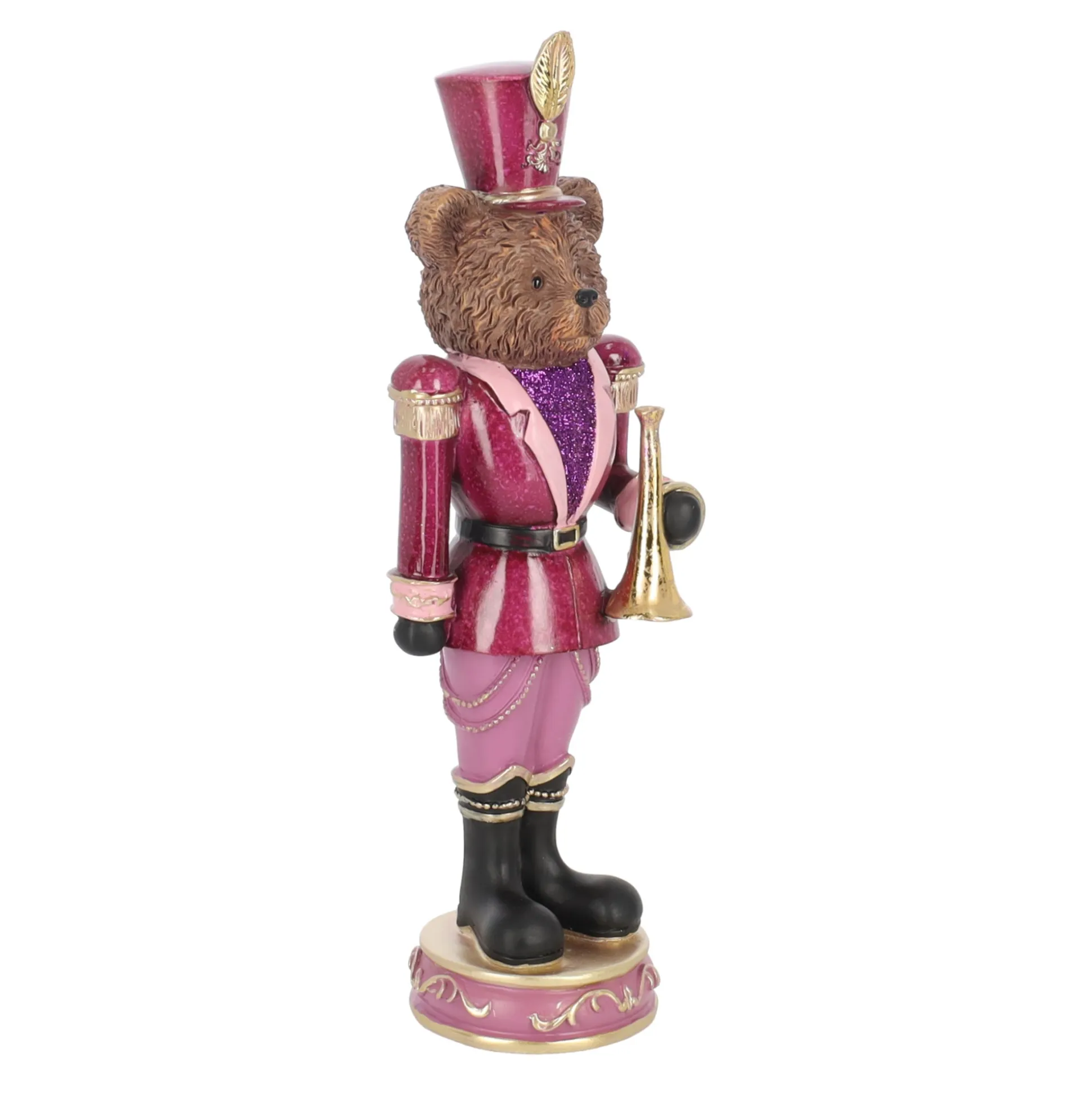 Beeld beer trompet roze 33 cm