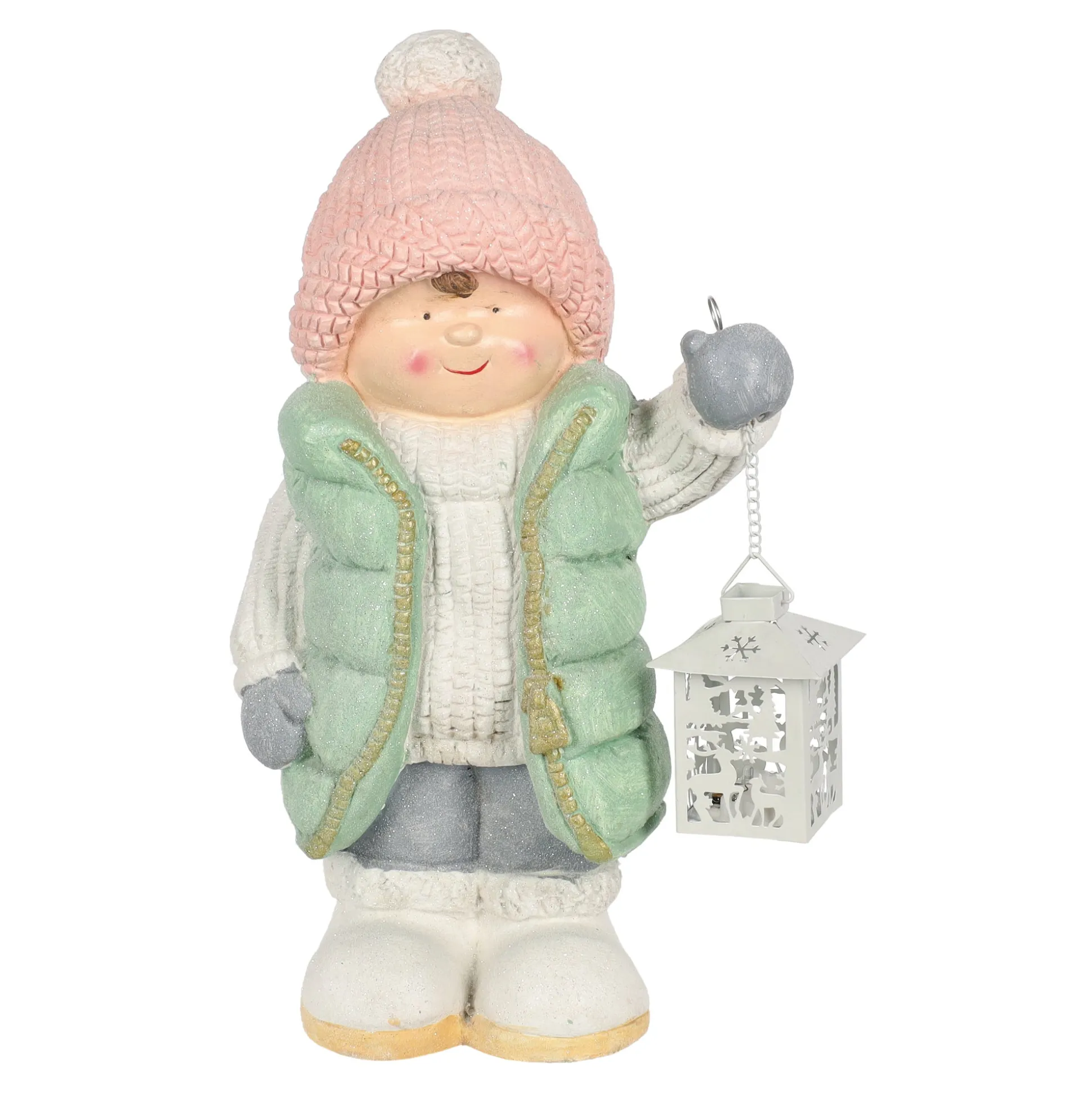 Beeld kind groen lantaarn 43 cm