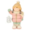 Beeld kind roze lantaarn 43 cm