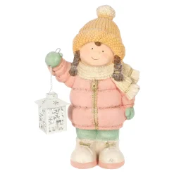 Beeld kind roze lantaarn 43 cm