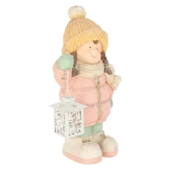 Beeld kind roze lantaarn 43 cm