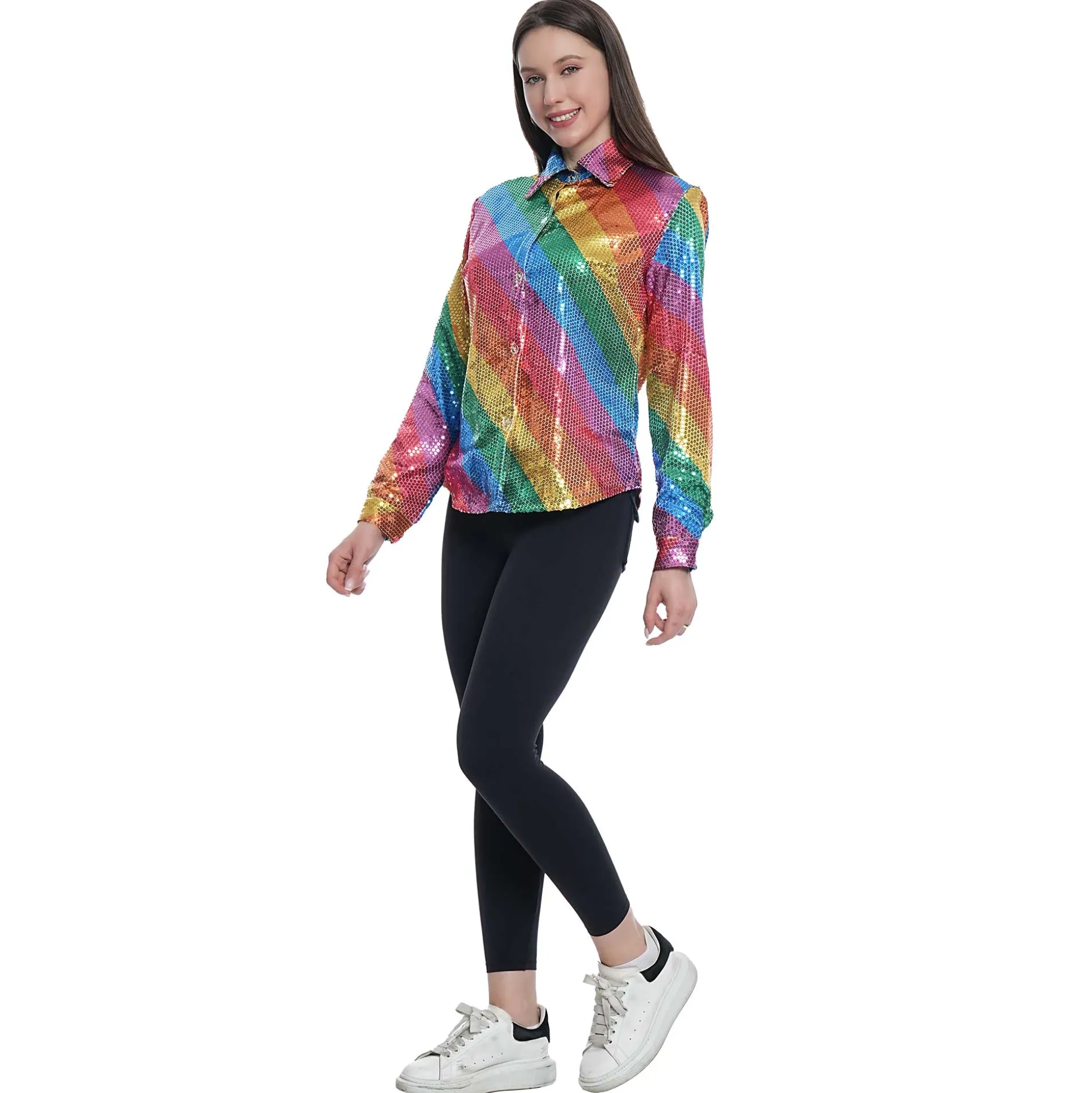 Blouse glitter regenboog vrouw S