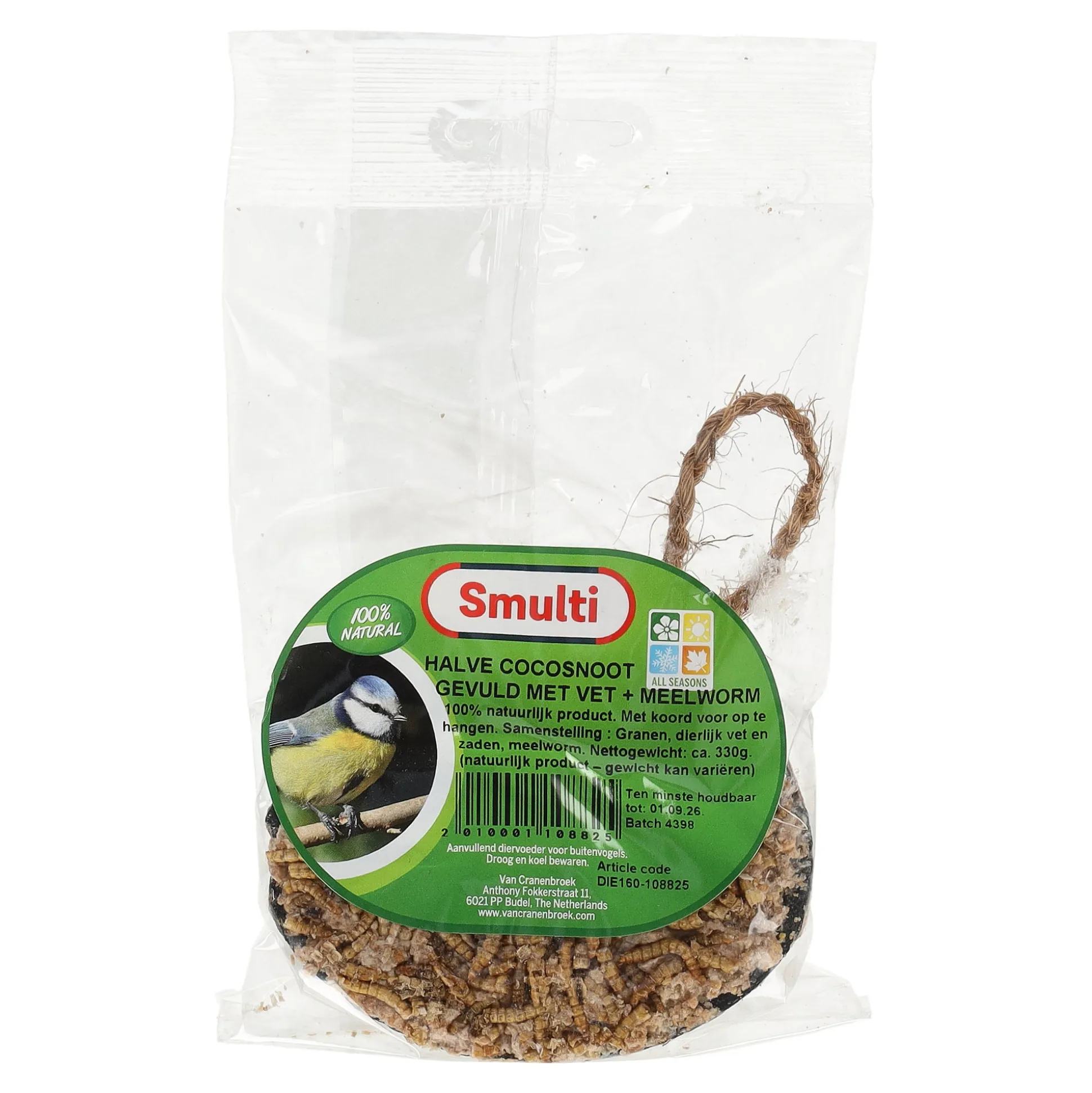Cocosnoot half vet met meelworm Smulti