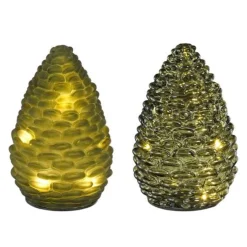 Dennenappel glas groen 10LED 10 cm