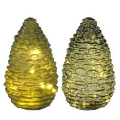 Dennenappel glas groen 15LED 15 cm