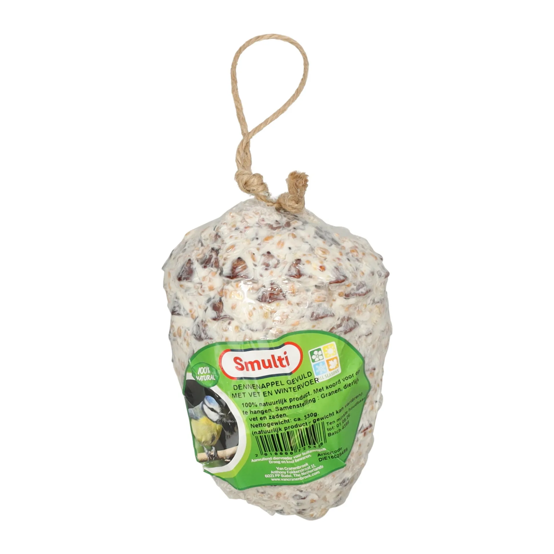 Dennenappel met vet en wintervoer Smulti