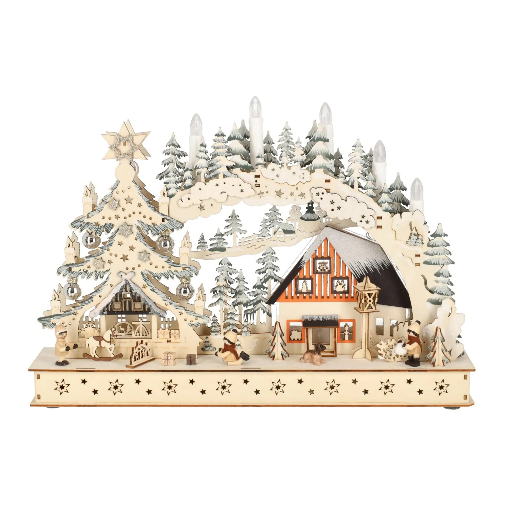 Dorp kerst hout 45 x 30 cm 10 LED-warm wit