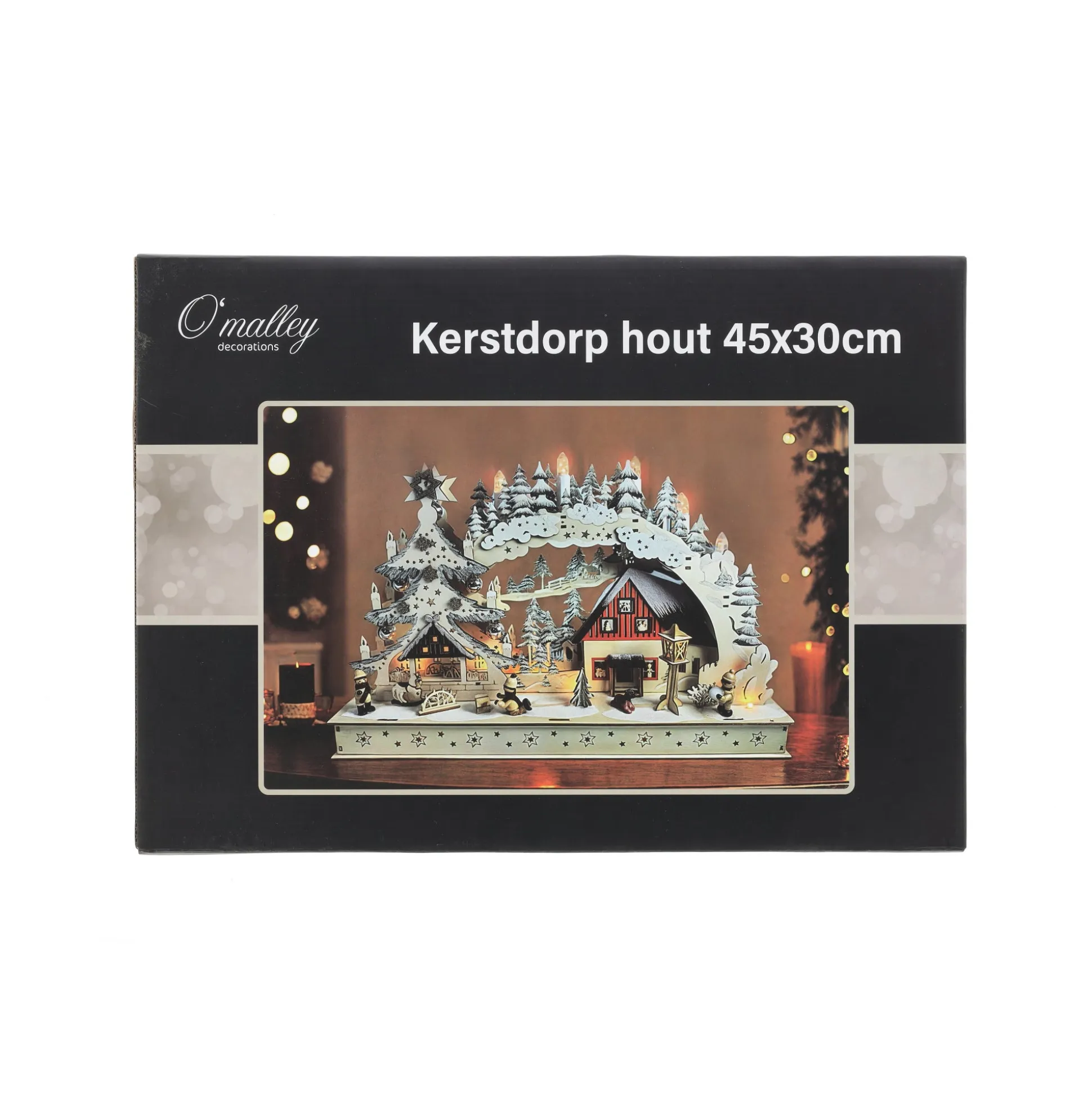Dorp kerst hout 45 x 30 cm 10 LED-warm wit