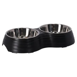 Eetpot hond duo ribbel zwart 2x160