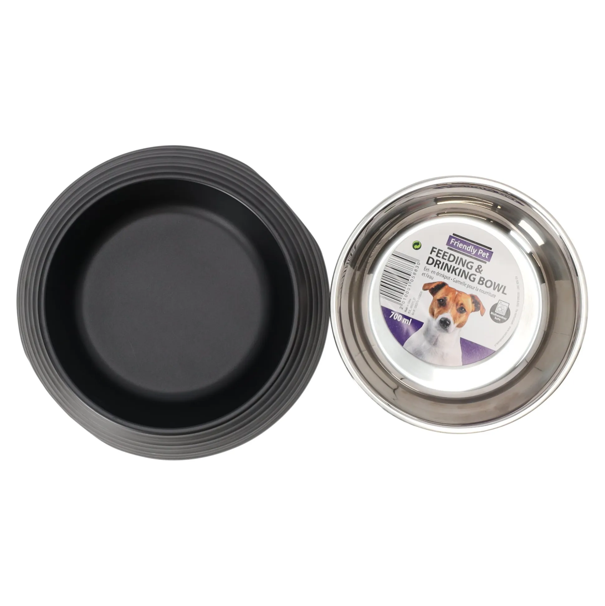 Eetpot hond ribbel zwart 700ml