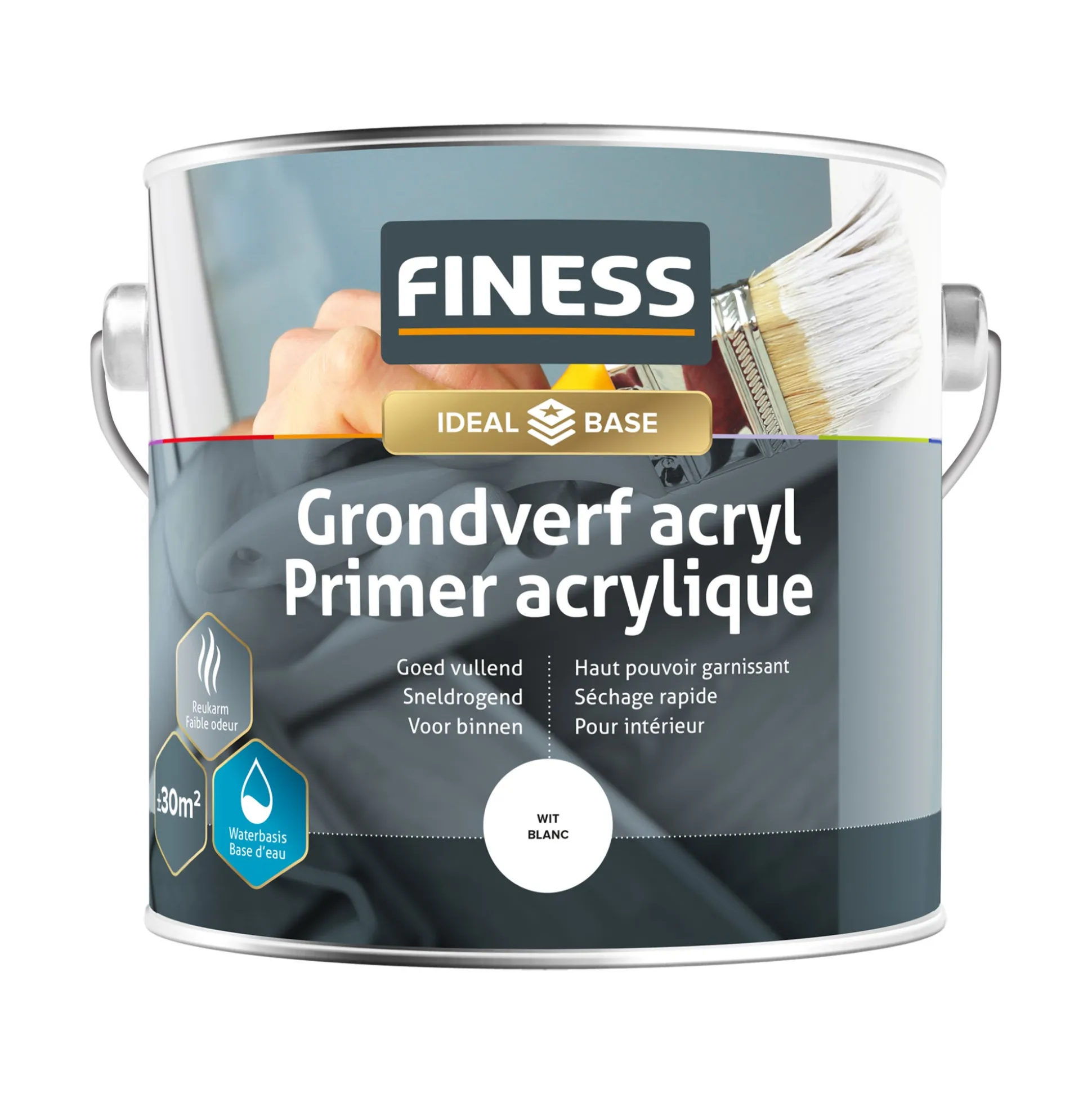 Grondverf acryl wit 2.5L Finess