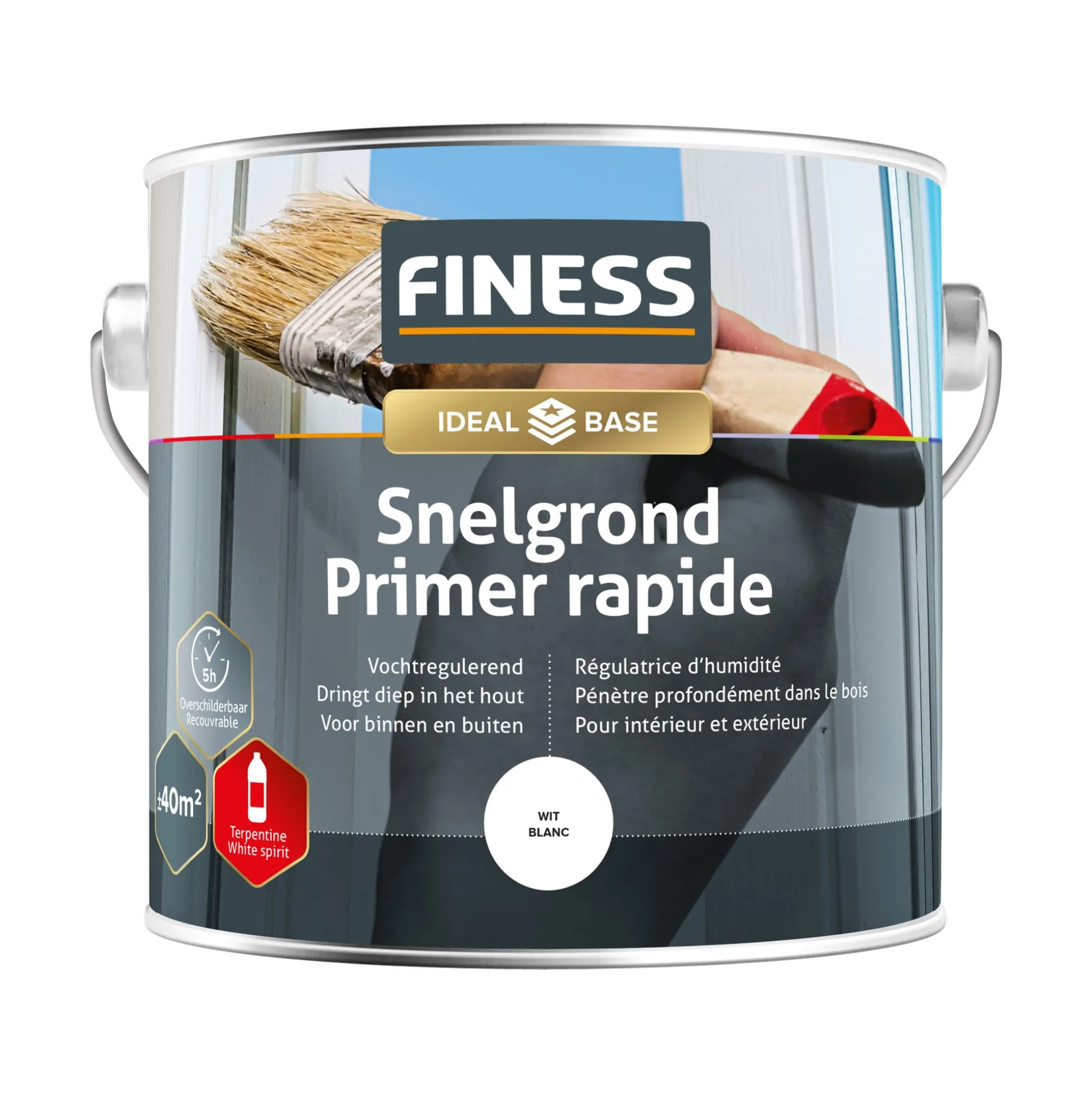 Grondverf sneldrogend wit 2.5L Finess