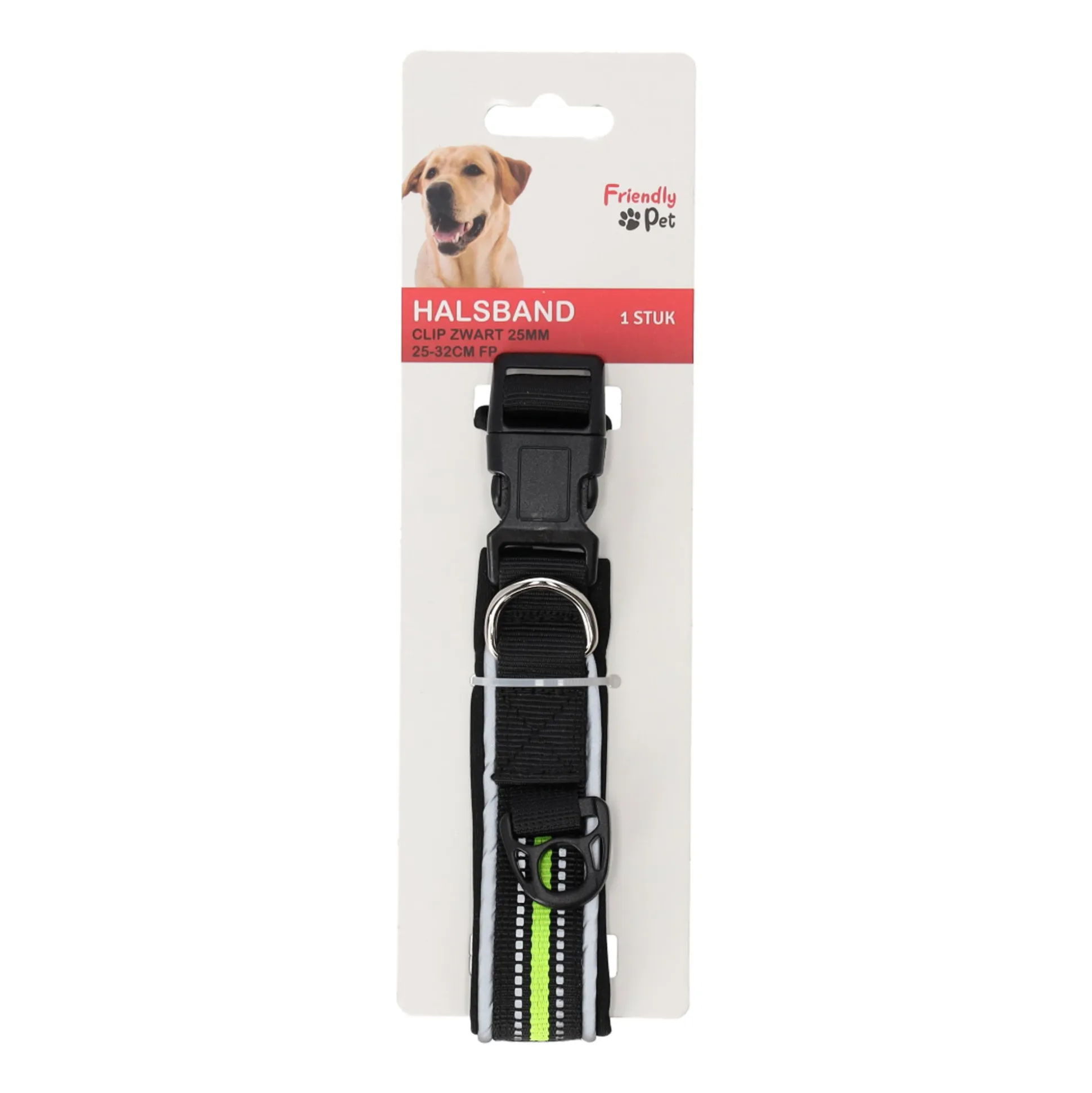 Halsband clip zwart 25mmx25-32cm