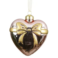 Hanger glas hart strik roze 8 cm