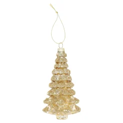 Hanger glas kerstboom goud met glitter