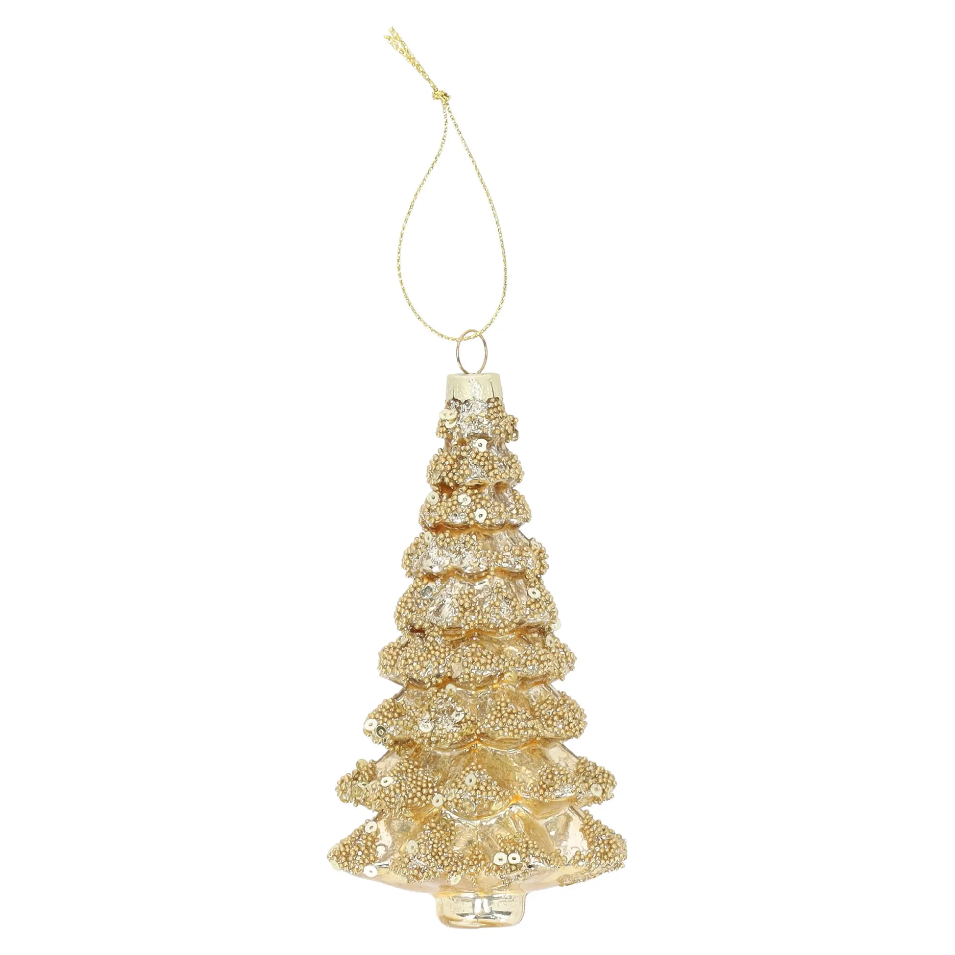 Hanger glas kerstboom goud met glitter