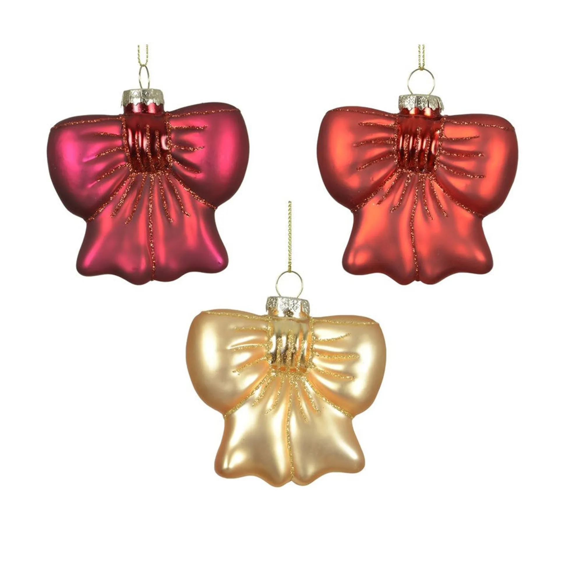 Hanger glas strik roze rood 8 cm