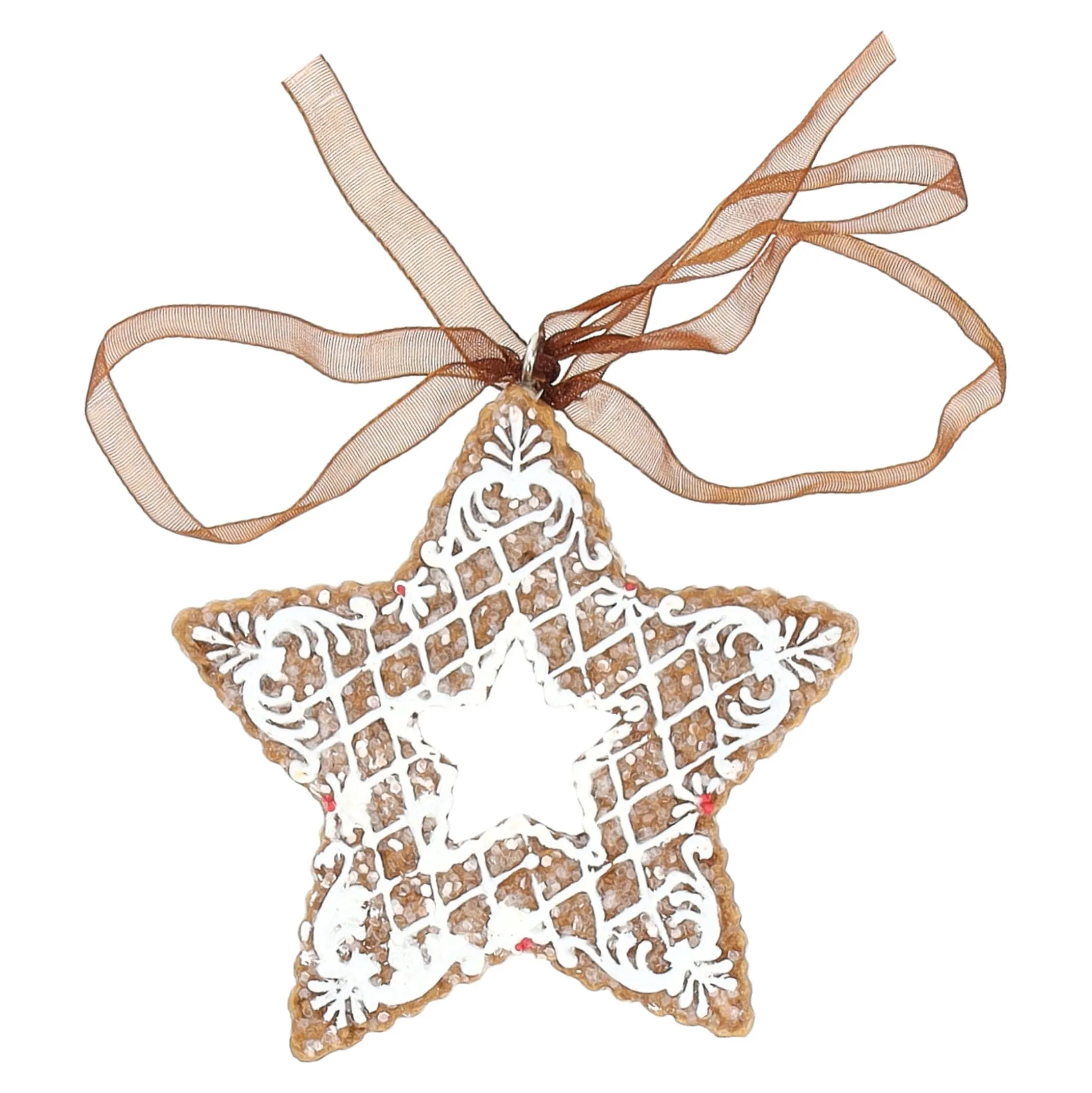 Hanger ster gingerbread wit 8 cm