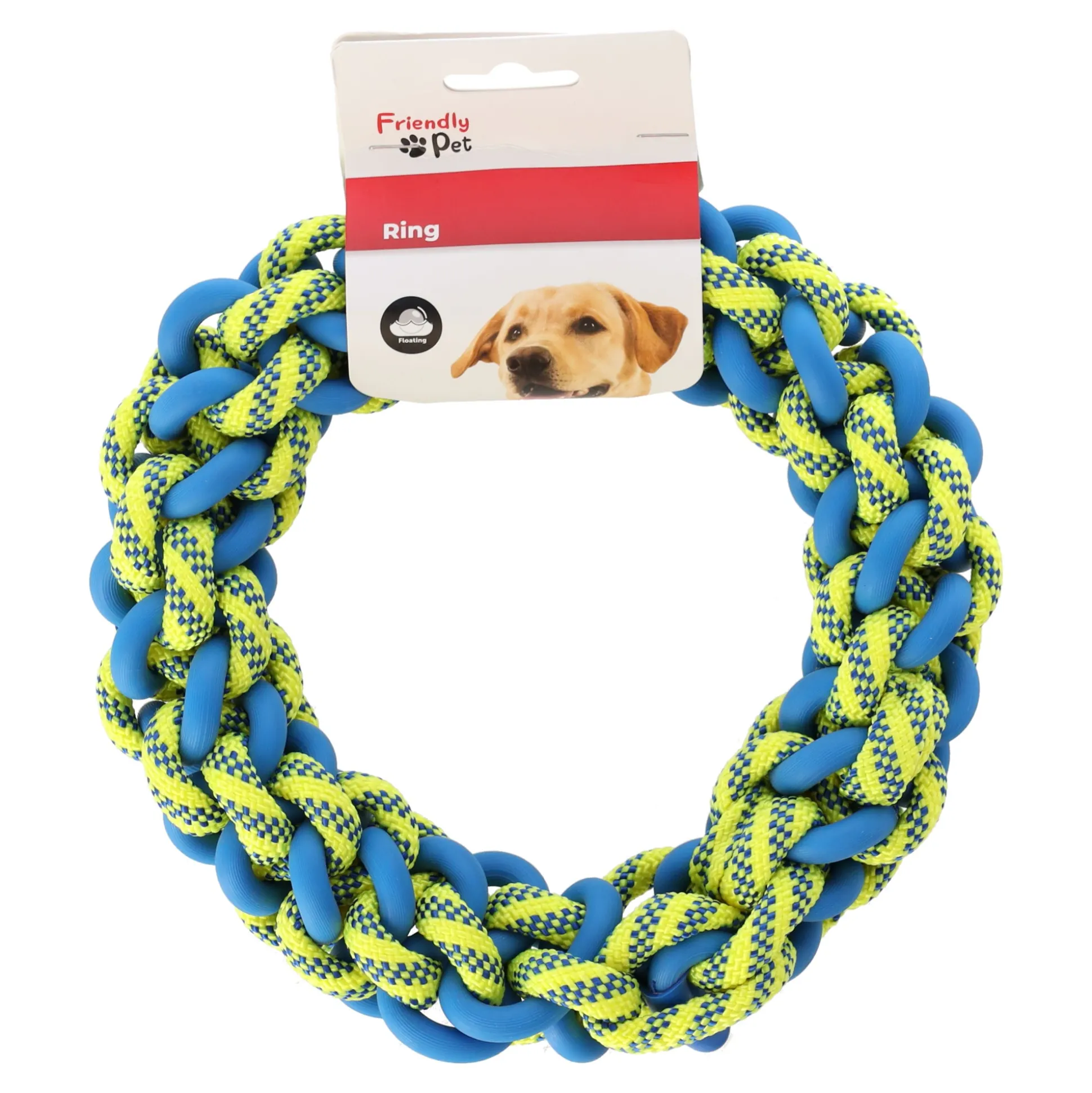 Hondenpeelgoed ring L blauw/geel 23cm