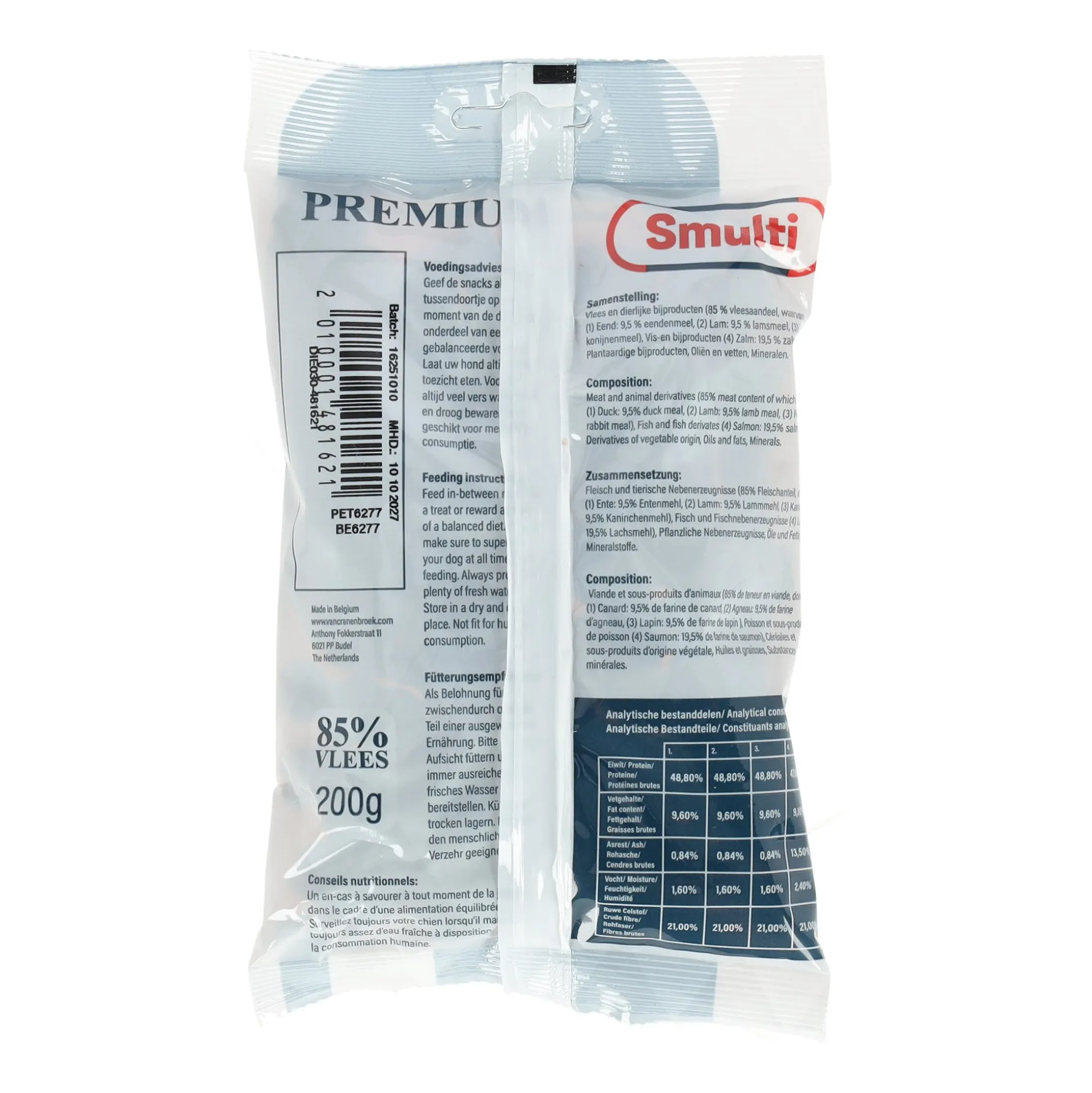 Hondensnack bone meat zalm 200 g Smulti