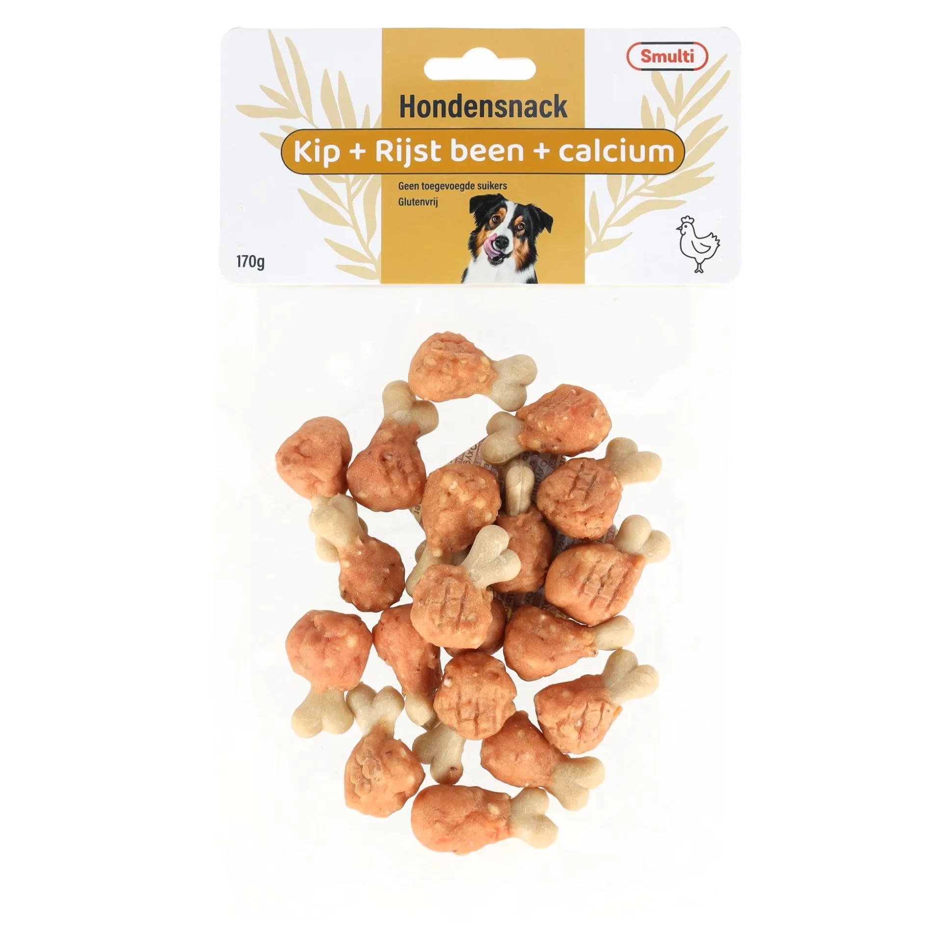 Hondensnack calcium been kip met rijst 170g