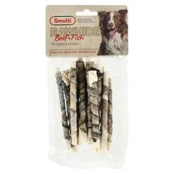 Hondensnack rawhide staaf met vis 85 gr Smulti