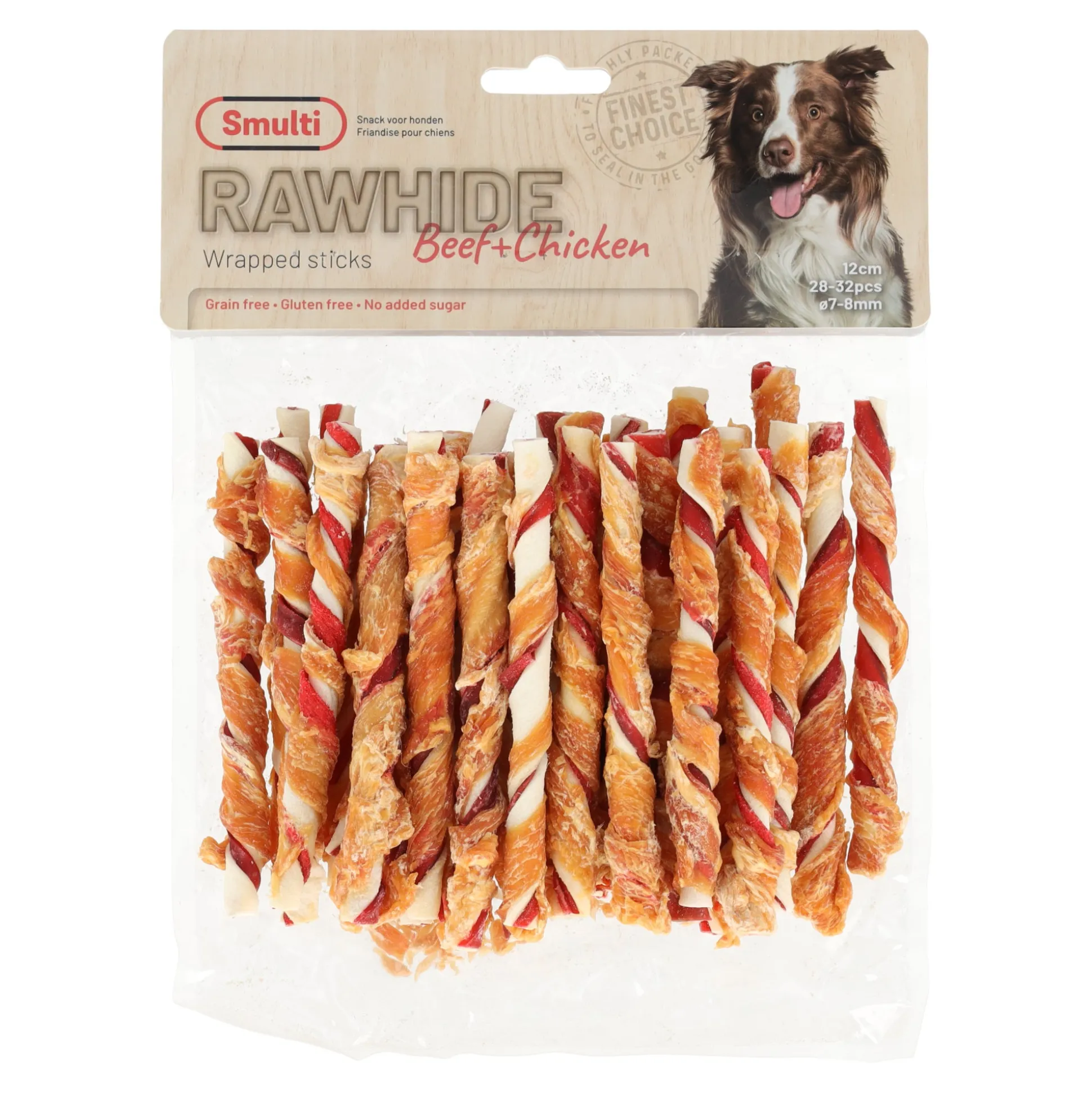 Hondensnack rawhide staaf + kip 7/8mm 12cm 350g Smulti