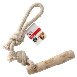 Hondenspeelgoed Java hout stok + trektouw bruin M