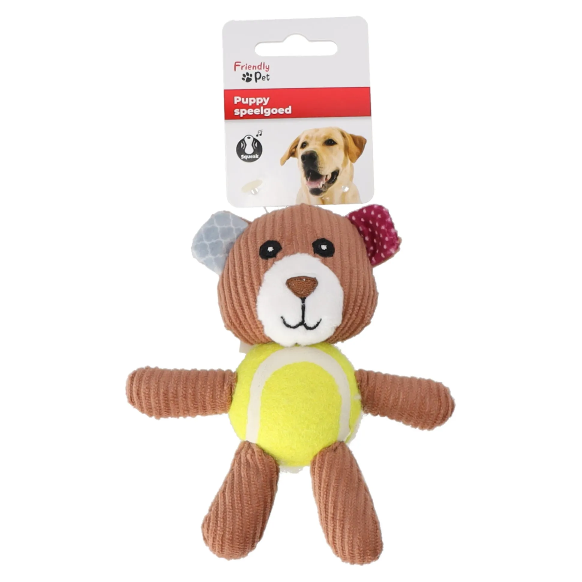 Hondenspeelgoed Nilak beer plush + tennisbal bruin 15cm