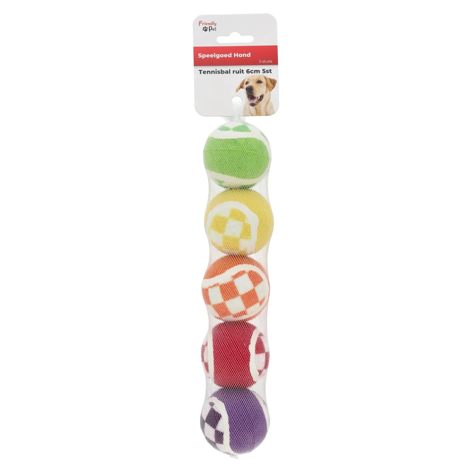 Hondenspeelgoed tennisbal ruit 6 cm 5st.