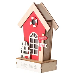 Huis van hout 12 x 6 x 18 cm - 3 assorti