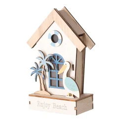 Huis van hout 12 x 6 x 18 cm - 3 assorti