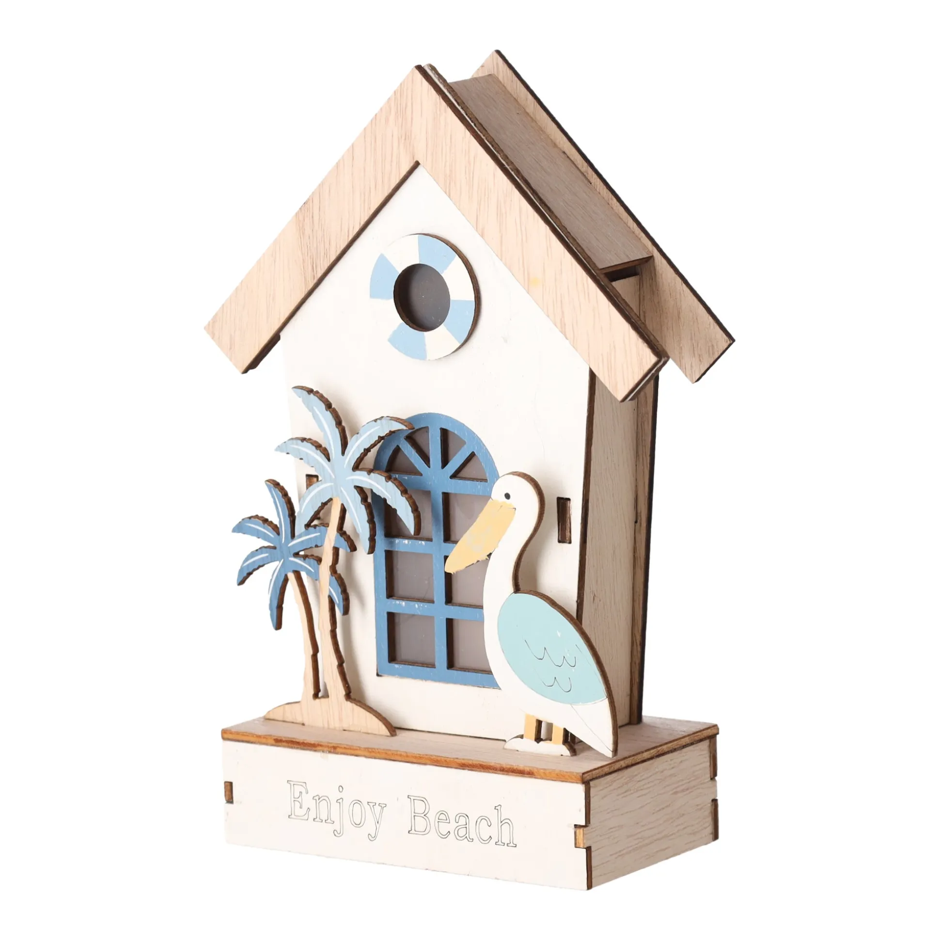 Huis van hout 12 x 6 x 18 cm - 3 assorti