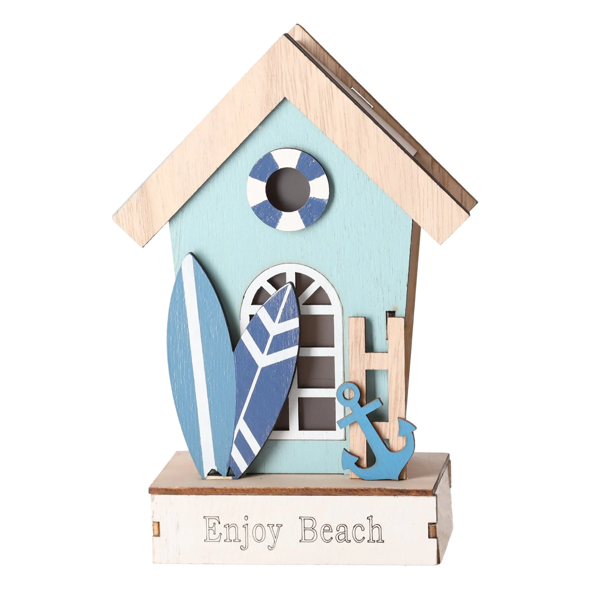 Huis van hout 12 x 6 x 18 cm - 3 assorti