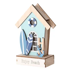 Huis van hout 12 x 6 x 18 cm - 3 assorti