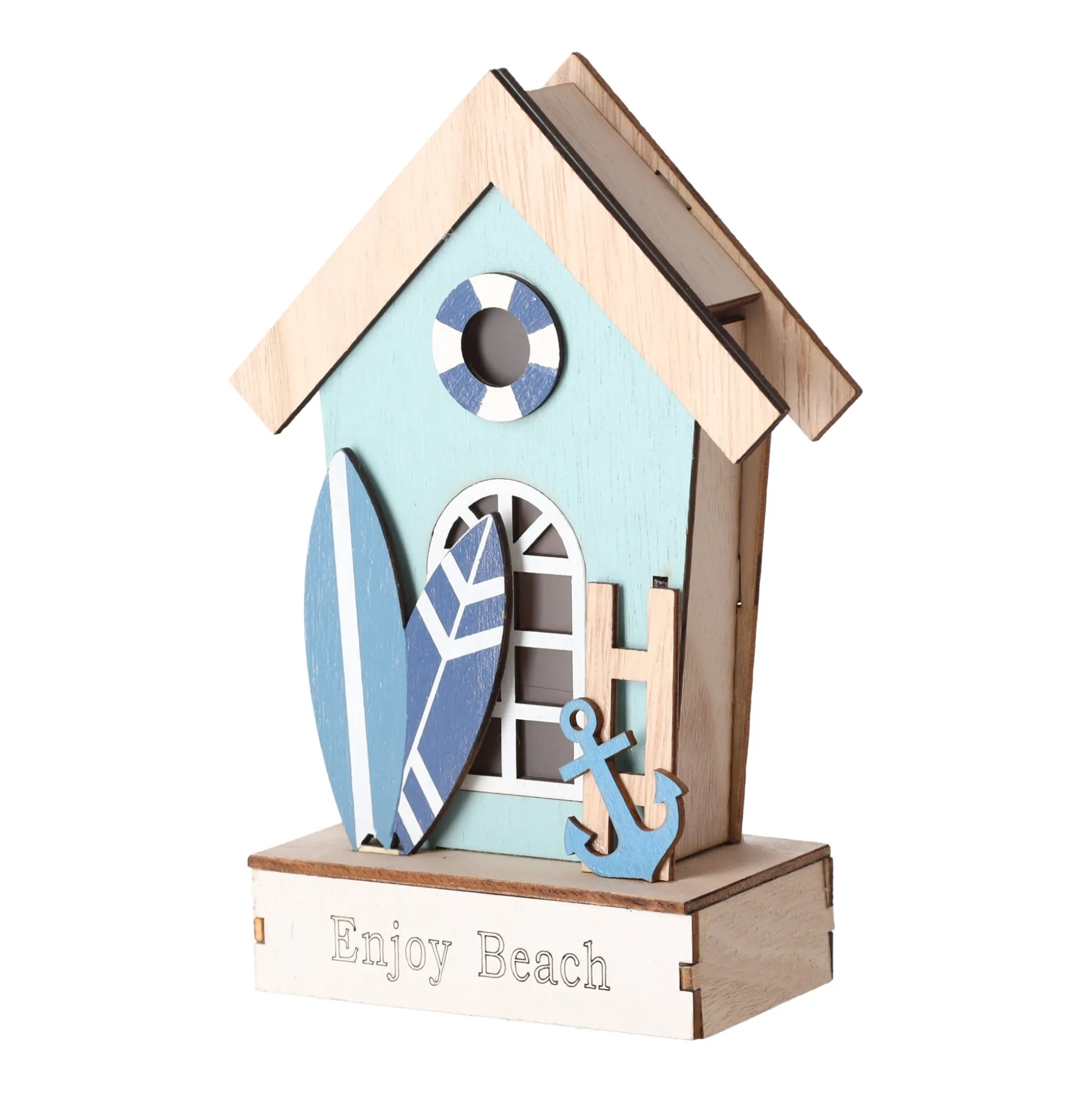 Huis van hout 12 x 6 x 18 cm - 3 assorti