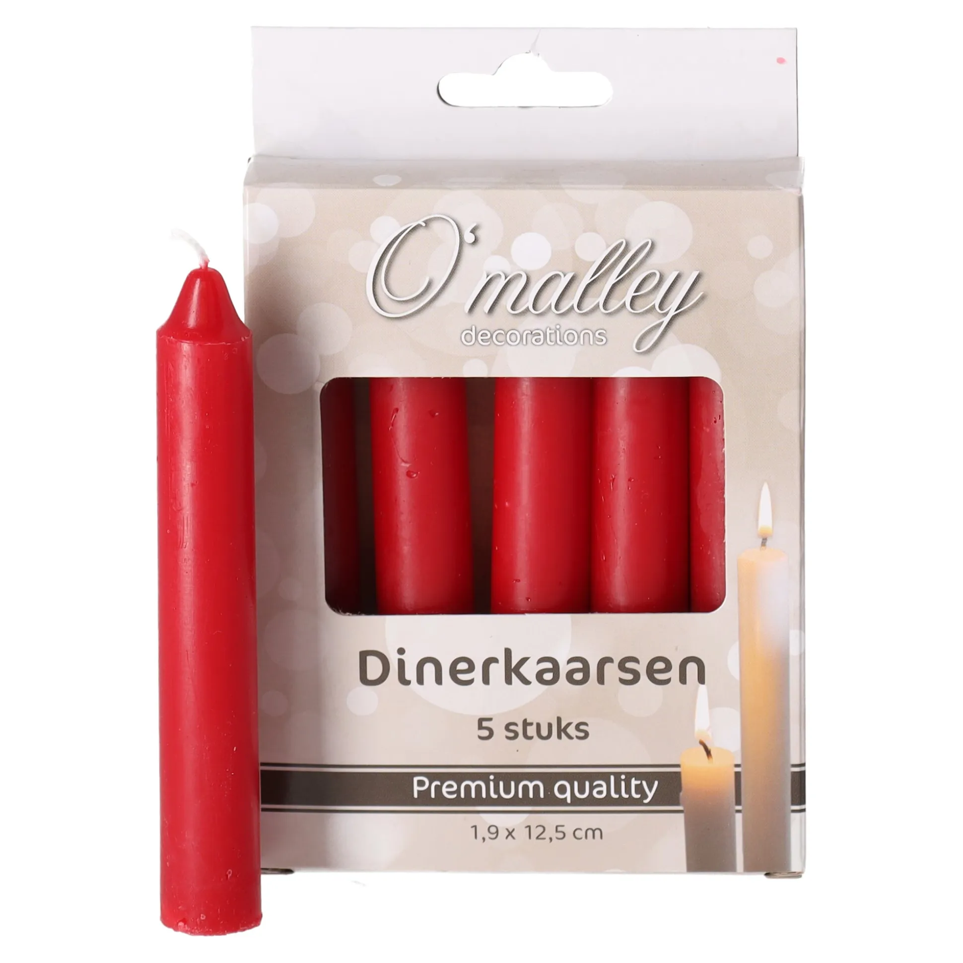 Kaars Diner 12 cm Rood 5 stuks O'malley