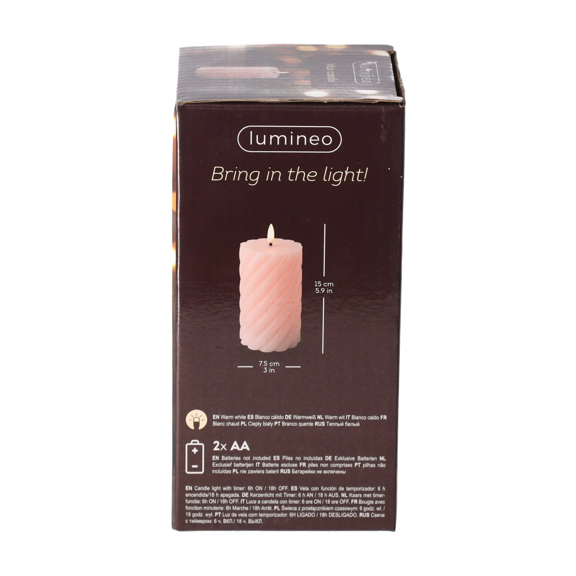 Kaars LED 15 cm licht roze