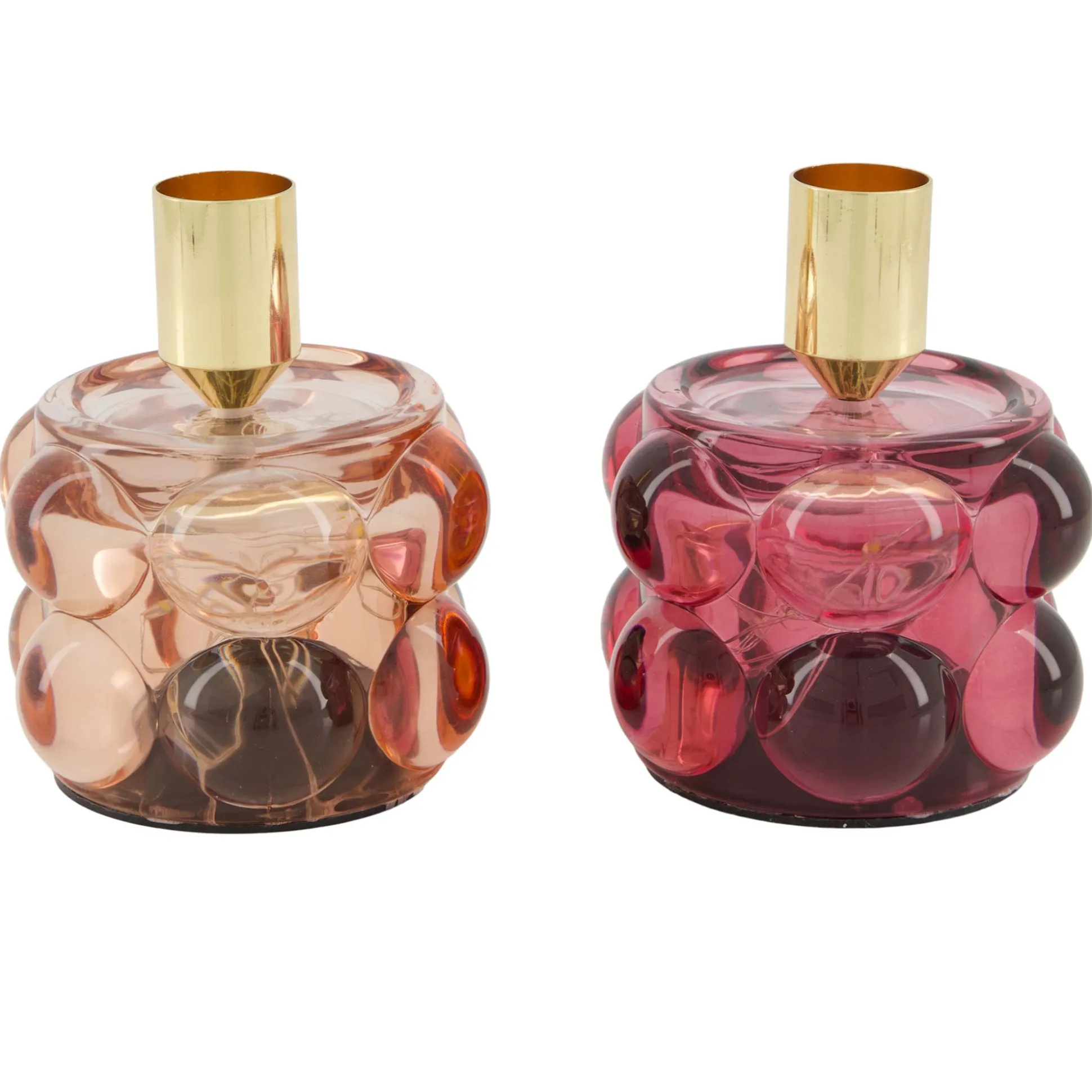 Kaarshouder glas roze 8 x 10 cm 2 assorti