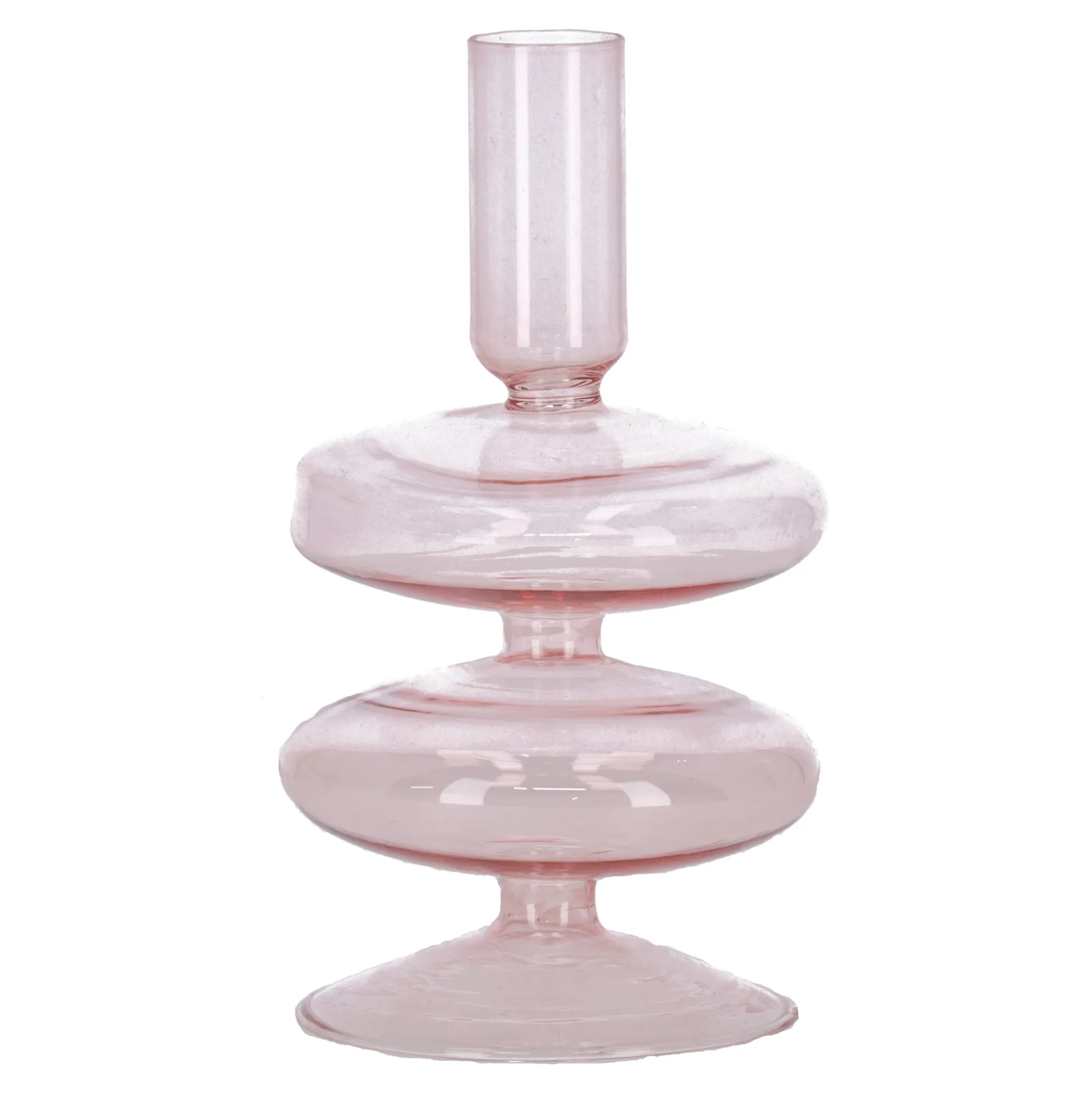 Kaarshouder glas roze 8 x 16 cm