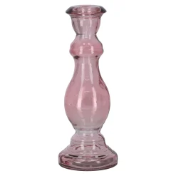 Kaarshouder van glas 7 x 20 cm roze, 2 assorti