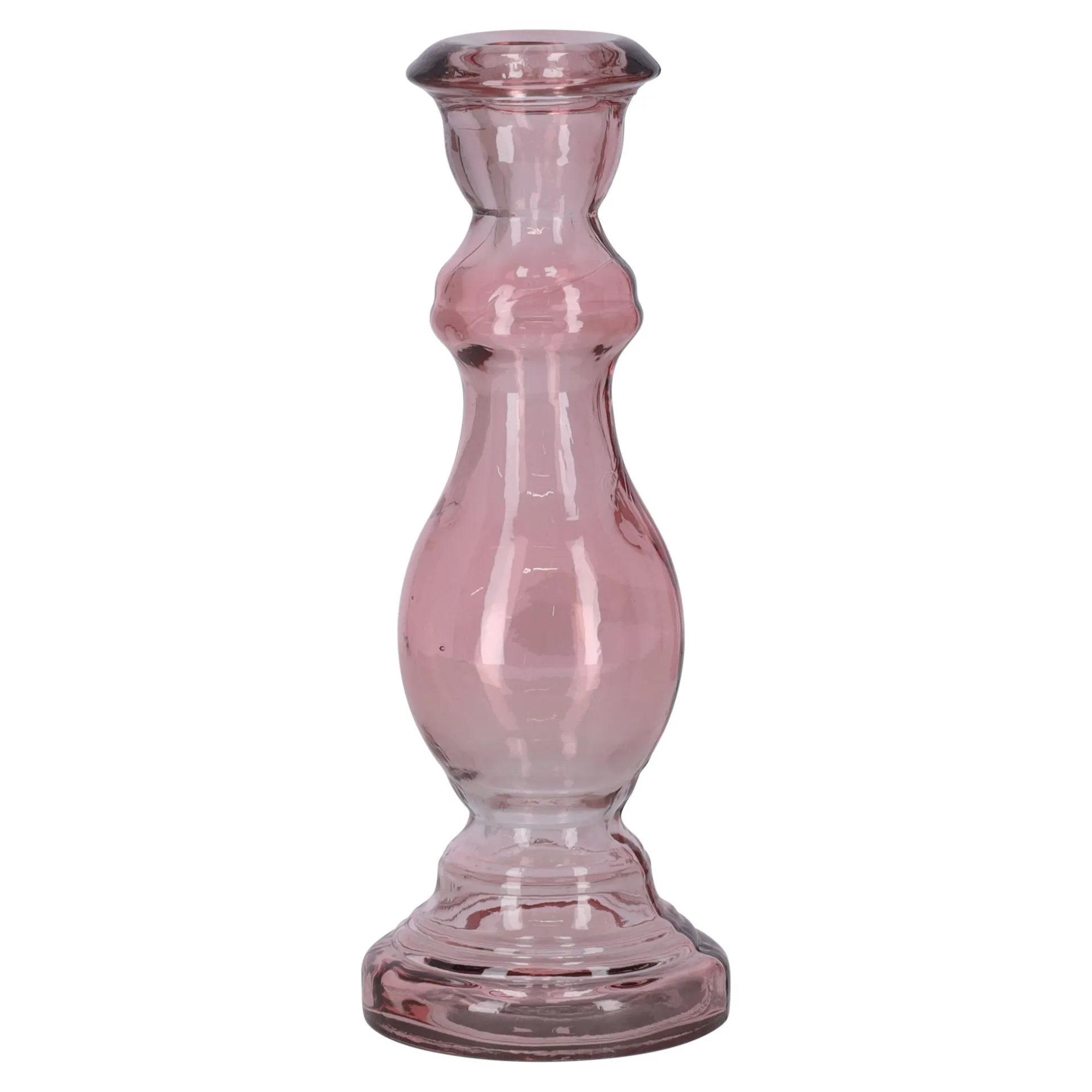 Kaarshouder van glas 7 x 20 cm roze, 2 assorti