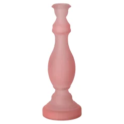 Kaarshouder van glas 10 x 30 cm roze, 2 assorti