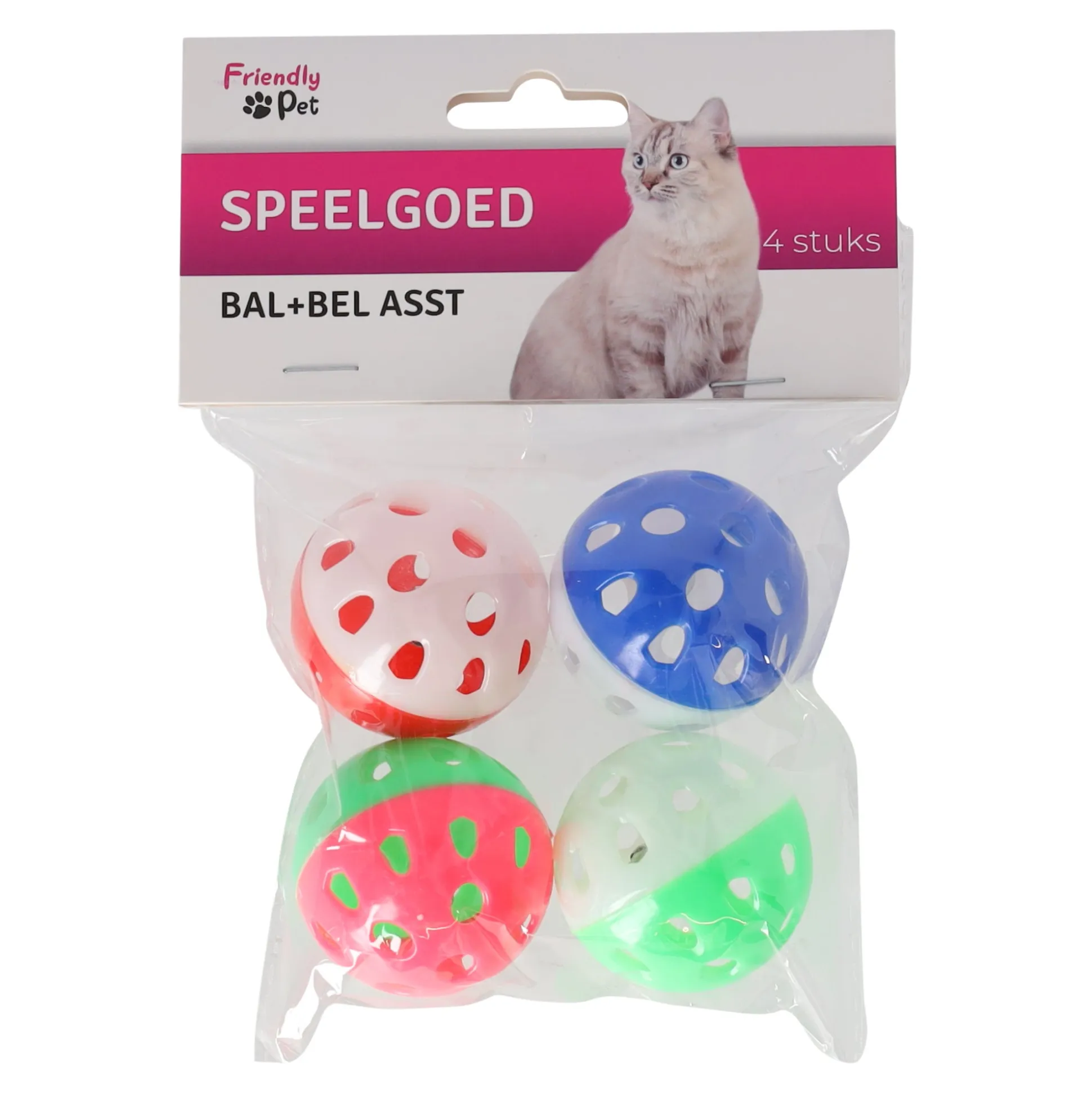 Kattenspeeltje bal + bel 4st assorti Friendly Pet