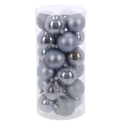 Kerstbal 6 cm mix 24st hazy blue